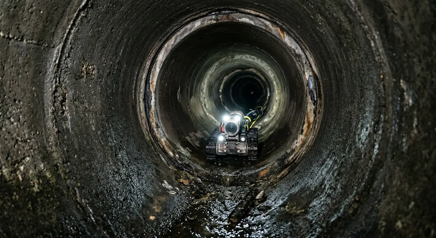 Robotic sewer camera inspecting pipe interior for Sewer Line Repair in Farmingdale